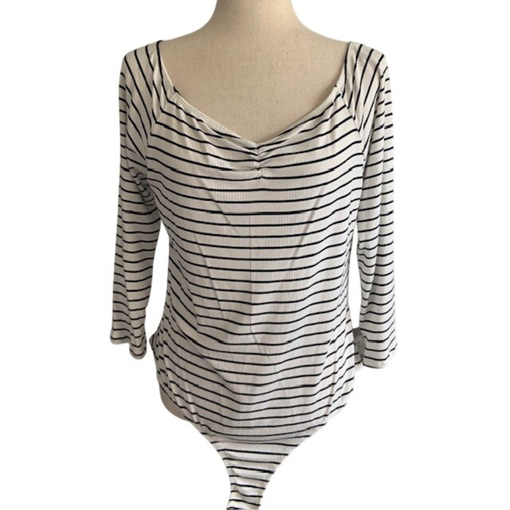 NWT White Birch Bodysuit XL Striped RIbbed French Girl Coastal Capsule Wardrobe